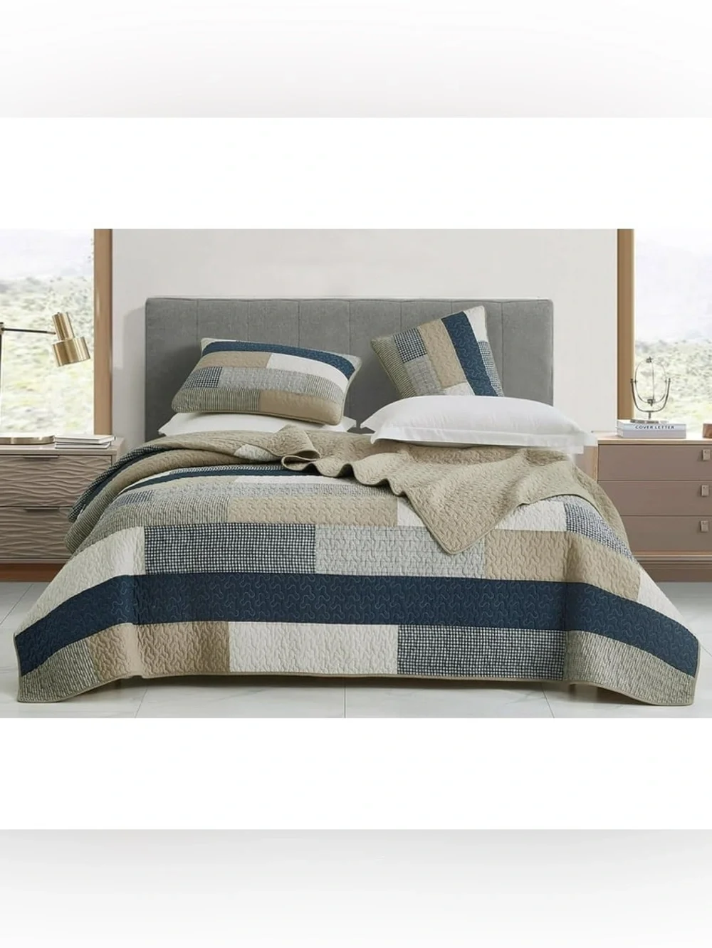 Quilted Patchwork Queen 3 piece Bedspread Set 100% cotton